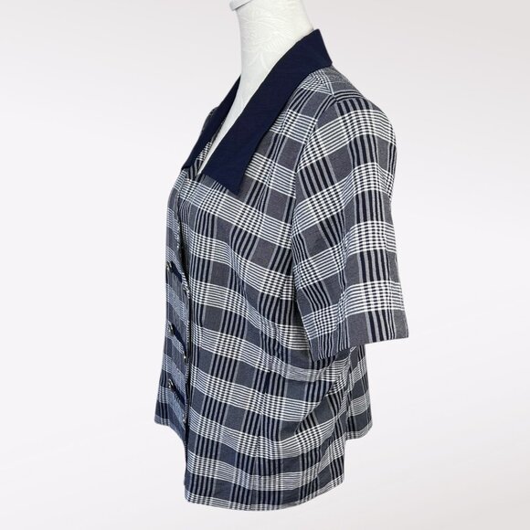 Vintage Sag Harbor Double Breasted Plaid Short Sleeve Blouse Size 16 Petite - Picture 4 of 10